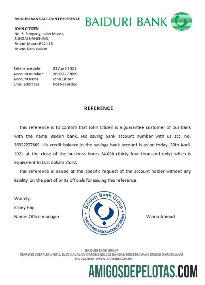 Referência do Banco Brunei Baiduri amostra